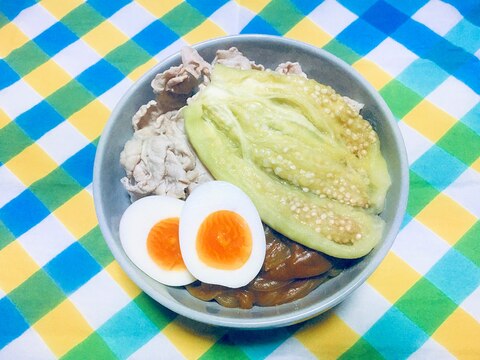 茄子ふんわり。レンジで豚しゃぶカレー